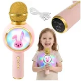 Karaoke mikrofon Bluetooth za otroke – brezžični mikrofon z zvočnikom, RGB LED, USB-C, roza
