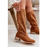 Boto Women's Low Heel Cutout Boots in Faux Suede with Zip Closure Camel Orchides | Shoptok.si