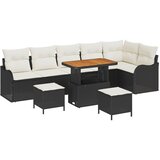 vidaXL 9-dijelni set vrtnih sofa s jastučićima crna poliratan akacija, 2-sjedna vrtna sofa s pohranom i jastučićima crna poliratan, 3-dijelni set vrtne blagovaonice s jastučićima crna poliratan akacija Cijene