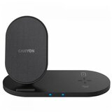 Canyon WS-202 2in1 wireless charger, input 5V/3A, 9V/2.67A, output 10W/7.5W/5W, type c cable length 1.2m, pc+abs,with pu part ,180*86*111.1mm, 0.185Kg,Black cene