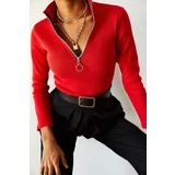 XHAN Women's Red Camisole Zipper Blouse