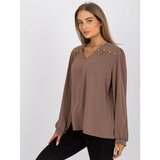 Fashion Hunters Dark beige formal blouse with loose sleeves Cene