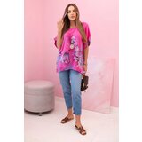 Kesi Włoski Women's cotton shirt with butterflies and flowers pink | Shoptok.si