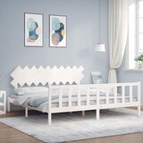 vidaXL Posteljni okvir z vzglavjem bel 200x200 cm trden les | Shoptok.si