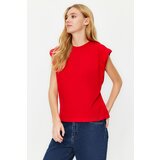 Trendyol Red 100% Cotton Wadding Look Basic Crew Neck Knitted T-Shirt Cene