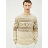 Koton Acrylic Blend Sweater Ethnic Patterned Crewneck