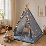 Ginger Home Dečiji pamučni šator little stars, sivi sa zvezdama, 100% pamuk, sa mekom podlogom za punjenjem, jastukom i led svetlima ( JW | Eponuda.com