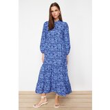 Trendyol Sax Patterned Half Pat Wide Fit Cotton Woven Dress | Shoptok.si