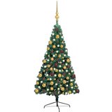 vidaXL Polovična novoletna jelka z LED lučkami in bučkami zelena 180cm | Shoptok.si