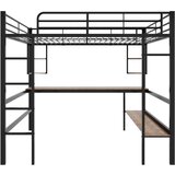 Lumor Postelja na dvignjenem nivoju iz železa - 140x200 cm - Z pisalno mizo in 5 policami - Črna, (22155648) | Shoptok.si