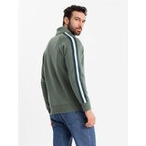 Ombre Men's sweatshirt with high collar and stripes - olive | ePonuda.com