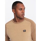 Ombre Men's cotton sweater with patch and raglan sleeves - brown | Eponuda.ba