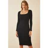 Happiness İstanbul Women's Black Square Neck Corduroy Knitted Dress Cene