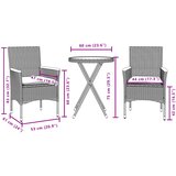  3-dijelni bistro set s jastucima sivi poliratan i drva bagrema | shoptok.hr