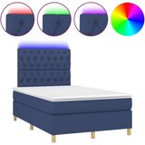  Box spring postelja z vzmetnico LED modra 120x190 cm blago | Shoptok.si
