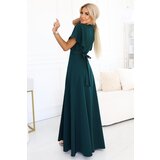 Numoco 581-8 JENNIFER long dress with a leg slit, sleeves and a neckline - bottle green | shoptok.hr