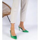 D/CEO marka niezdefiniowana Green satin pumps with rhinestones and open heel Mrozzi | Shoptok.si