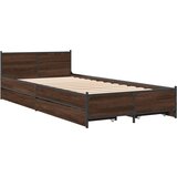 vidaXL Posteljni okvir s predali rjavi hrast 100x200 cm inž. les, (21128473) Cene
