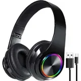 Bluetooth 5.0 bežične LED RGB slušalice za igranje + mikrofon crne