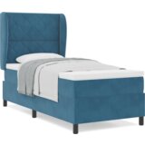 Box Spring Krevet s Madracem Tamnoplavi 90x190 cm Baršun | shoptok.hr