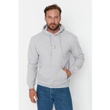 Trendyol Gray Men's Basic Regular Fit Hooded Sweatshirt with Embroidery Sweatshirt | Shoptok.si