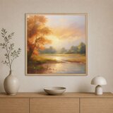 Wallxpert uramljena slika na platnu Cc-K-Ah-1019, jesenji pejzaž sa drvetom i rekom pri zalasku sunca, 80 x 80 cm | Eponuda.com