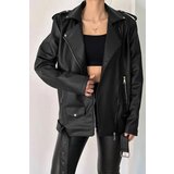 Dewberry 66796 Oversize Women PU Jacket-BLACK Cene