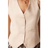 Happiness İstanbul Women's Cream V-Neck Stylish Ayrobin Vest | Shoptok.si