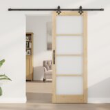 vidaXL Drsna vrata s kompletom opreme 78x202 cm iz trdnega borovega lesa, Notranja vrata z steklom 'ORKDAL'78x202x4 cm iz trdnega borovega lesa | Shoptok.si