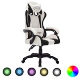 vidaXL Racing stol z RGB LED lučkami belo in črno umetno usnje, (20669339) Cene