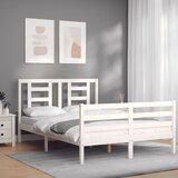 Maison Chic Posteljni okvir - Dvoposteljna postelja - Zakonska postelja z vzglavjem bel 140x200 cm trden les-J15658, (21763480) | Shoptok.si