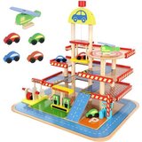 Kruzzel drvena parkirna garaža s helikopterom i 4 autića, 3 razine | shoptok.hr