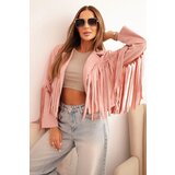 Kesi Włoski Women's suede fringed jacket dark powder pink Cene