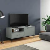 vidaXL TV omarica s kovinskimi nogami siva trdna borovina OSLO
