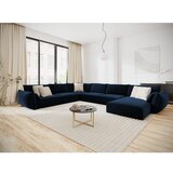 Mazzini Sofas Temno modra žametna kotna sedežna garnitura v obliki črke "U" (levi kot) Vanda – | Shoptok.si