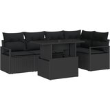 vidaXL set vrtnih sofa od 6 dijelova s jastučićima - crni poli ratan, dvosedna vrtna sofa sa skladištem i jastučićima - crni poli ratan Cijene