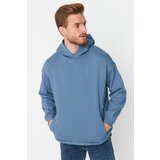Trendyol Blue Men's Oversize Fit Hooded Embroidery Detailed Thick Sweatshirt | Shoptok.si