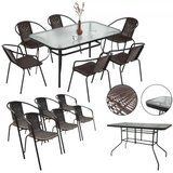 Lean Toys Vrtni komplet pohištva za teraso, steklena miza 150x90, stoli 6 kosov, rjave barve | Shoptok.si