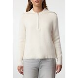 Trendyol Ecru Wool Wide Pattern Turn-down Collar Zippered Knitwear Sweater | Shoptok.si