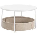 Songmics Klubska mizica s prostorom za shranjevanje, okrogla osrednja mizica za dnevno sobo s košaro iz blaga, moderen slog, kovinski okvir, mat bela in kamelje rjava LCT244W10, (21574050) Cene