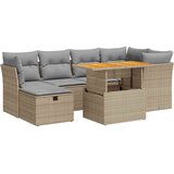 Maison Chic Seti vrtnega pohištva - Vrtna garnitura - Vrtni pohištvo set z blazinami 7-delna bež ratan/akacija, (21796275) | Shoptok.si