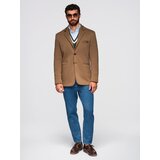 Ombre Men's knitted jacket with a fitted cut - light brown | Shoptok.si