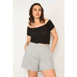 Şans women's large size gray elastic waist shorts with side pockets Cene