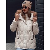 DStreet Kurtka damska zimowa LUMORE pikowana z kapturem jasno beżowa | shoptok.hr