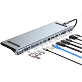 E-green Adapter USB 3.1 tip C (M) - 2 x HDMI + VGA + 3 x USB 3.0 + 2 x tip C + RJ45 (F) + SD/TF + PD 100W (12 u 1) Cene