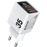 WP-U25 Superbrzi Strujni GaN Punjač, 2-porta USB (3.0 i 3.1 Tip-C) 35W, sa displejom, beli