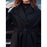 DStreet Płaszcz damski OPULENA długi z paskiem czarny | shoptok.hr