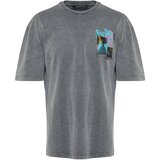Trendyol Anthracite Oversize/Wide Cut Crew Neck Short Sleeve Acid Wash Printed T-Shirt Cijene