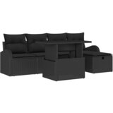 vidaXL Vrtna sedežna garnitura z blazino 6 pcs Črna Poly ratan, (5000153301) | Shoptok.si