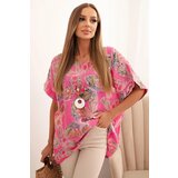 Kesi Włoski Women's cotton blouse with butterfly motif short sleeves pink | shoptok.hr